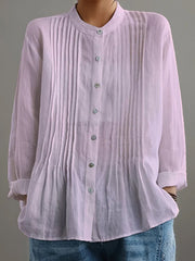 Women's Casual Cotton And Linen Pleated Shirt