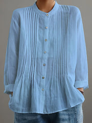 Women's Casual Cotton And Linen Pleated Shirt