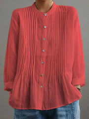 Women's Casual Cotton And Linen Pleated Shirt