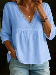 Women's Elegant Lace Patchwork Linen Shirt