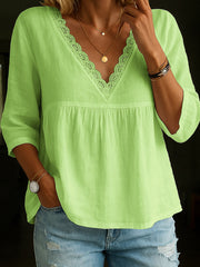 Women's Elegant Lace Patchwork Linen Shirt