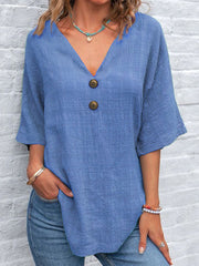 Printed V-Neck Lapel Button Vintage Casual Long Sleeve Shirt