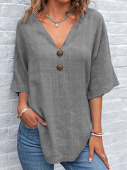 Printed V-Neck Lapel Button Vintage Casual Long Sleeve Shirt