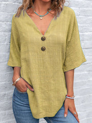 Printed V-Neck Lapel Button Vintage Casual Long Sleeve Shirt