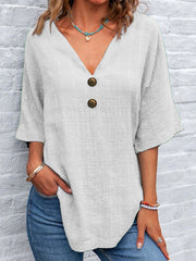 Printed V-Neck Lapel Button Vintage Casual Long Sleeve Shirt