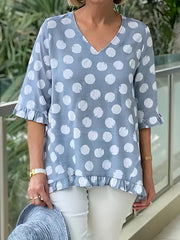 Women's Vintage Polka Dot Print Linen Shirt