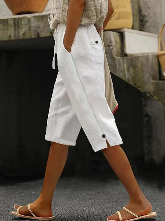 Women's Simple Solid Color Linen Midi Pants