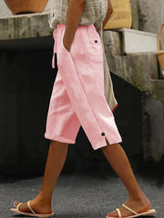 Women's Simple Solid Color Linen Midi Pants
