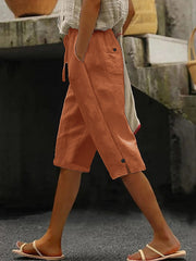 Women's Simple Solid Color Linen Midi Pants