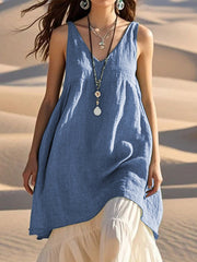 Women's Simple Solid Color Linen Long Shirt