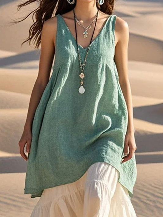 Women's Simple Solid Color Linen Long Shirt
