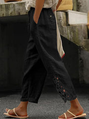 Women's Elegant Lace Patchwork Linen Pants