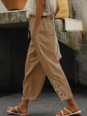 Women's Elegant Lace Patchwork Linen Pants