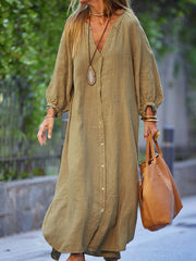 Women's Vintage Simple Linen Shirt Dress