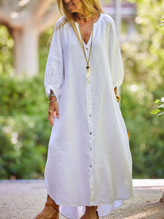 Women's Vintage Simple Linen Shirt Dress