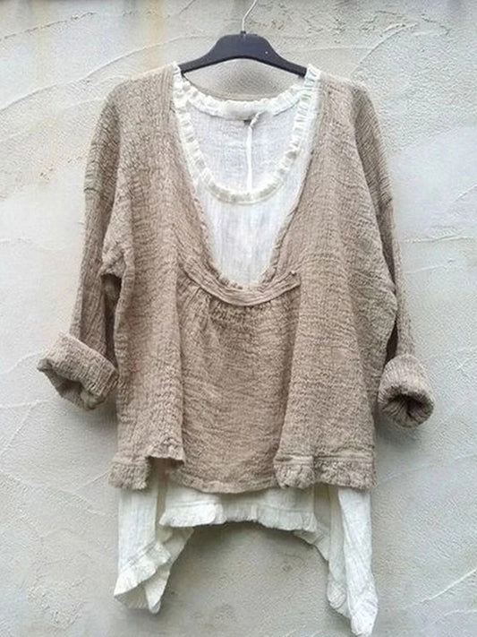 Women's Vintage Solid Color Linen Shirt Set