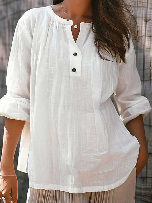 Women's Simple Solid Color Linen Shirt
