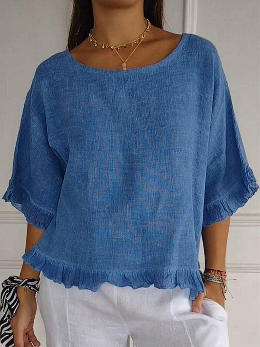 Women's Elegant Ruffled Linen Shirt