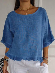 Women's Elegant Ruffled Linen Shirt