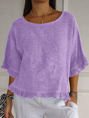 Women's Elegant Ruffled Linen Shirt