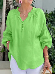 Printed V-Neck Lapel Button Vintage Casual Long Sleeve Shirt