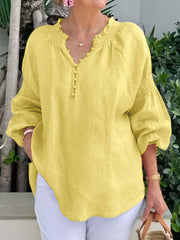 Printed V-Neck Lapel Button Vintage Casual Long Sleeve Shirt