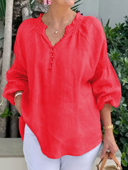 Printed V-Neck Lapel Button Vintage Casual Long Sleeve Shirt