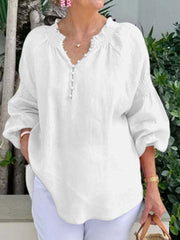 Printed V-Neck Lapel Button Vintage Casual Long Sleeve Shirt