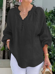 Printed V-Neck Lapel Button Vintage Casual Long Sleeve Shirt