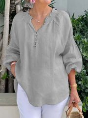 Printed V-Neck Lapel Button Vintage Casual Long Sleeve Shirt