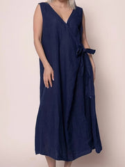 Women's Simple Solid Color Linen Lace-up Dress