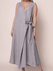 Women's Simple Solid Color Linen Lace-up Dress