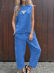 Women's Simple Solid Color Linen Set