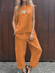 Women's Simple Solid Color Linen Set