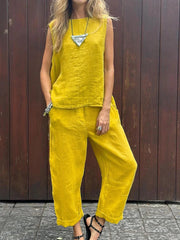 Women's Simple Solid Color Linen Set