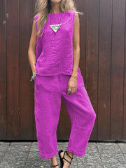 Women's Simple Solid Color Linen Set