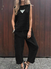 Women's Simple Solid Color Linen Set