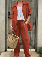 Women's simple solid color linen Set