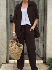 Women's simple solid color linen Set