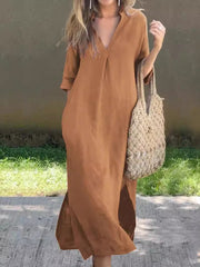 Women's Vintage Simple Linen Midi Dress