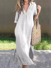 Women's Vintage Simple Linen Midi Dress