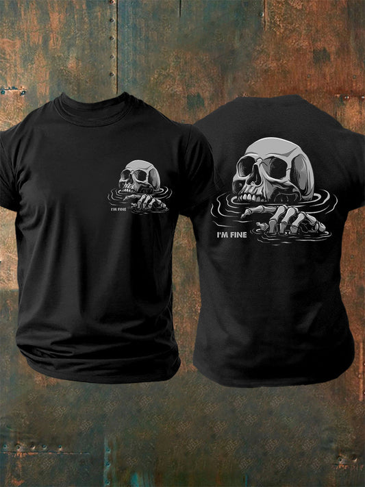 Men's I'm Fine Funny Skull Casual Tee