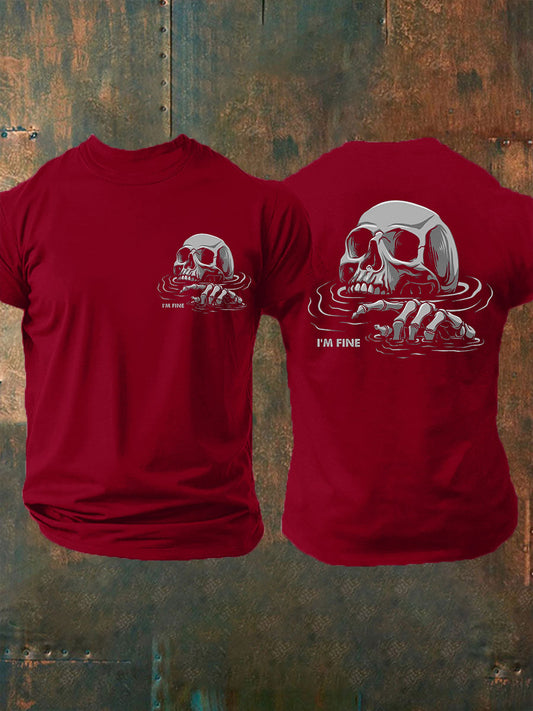 Men's I'm Fine Funny Skull Casual Tee
