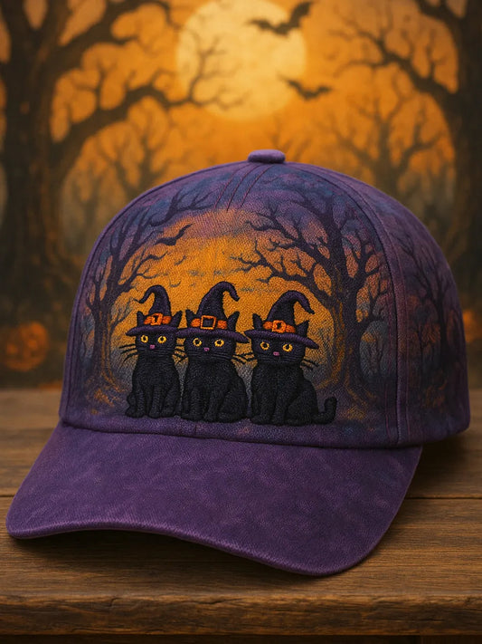 Unisex Halloween Cats Witches Print Hat