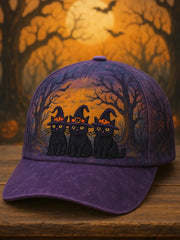 Unisex Halloween Cats Witches Print Hat