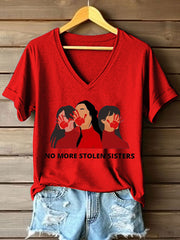 Women's MMIW No More Stolen Sisters Print V-Neck T-Shirt