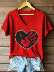 Women's MMIW Inspired Heart Pattern V-Neck T-Shirt