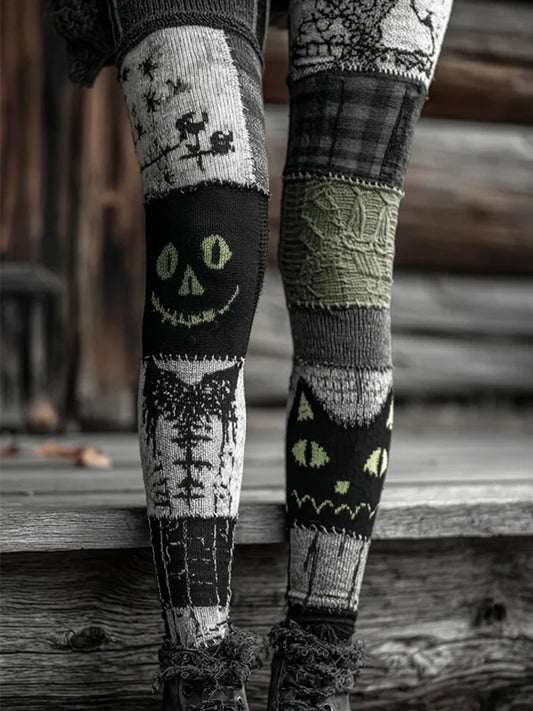 Women's Halloween Patchwork Print Leggings