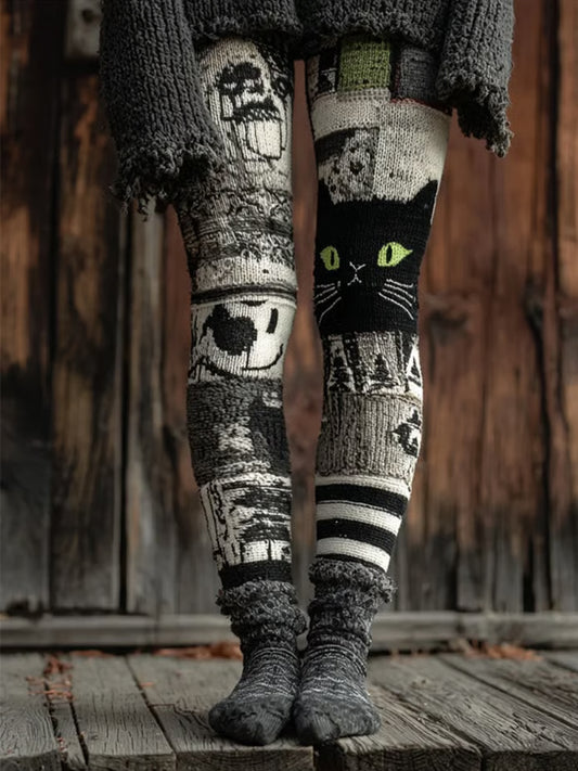 Women's Halloween Patchwork Print Leggings