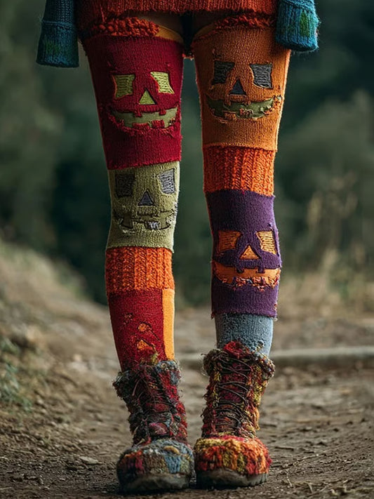Women's Halloween Patchwork Print Leggings